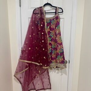 Womens Indian Pakistani Suit Sharara Palazzo Purple Floral Design Size 42 New